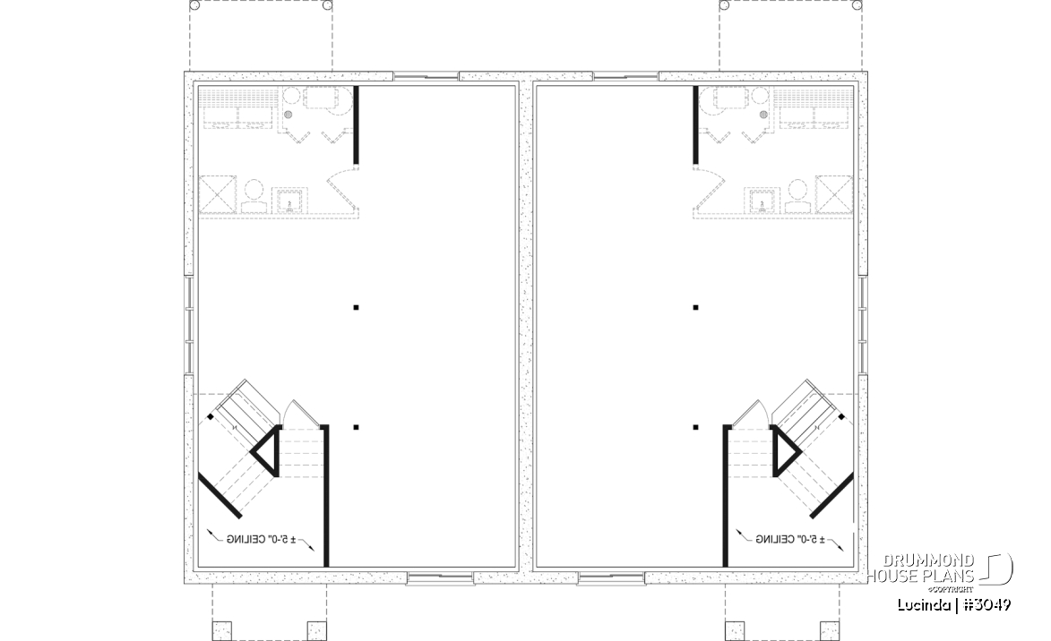 Unfinished basement - Duplex house plan with optionnel finished basement ($), master bedroom on main floor,, split entry - Lucinda