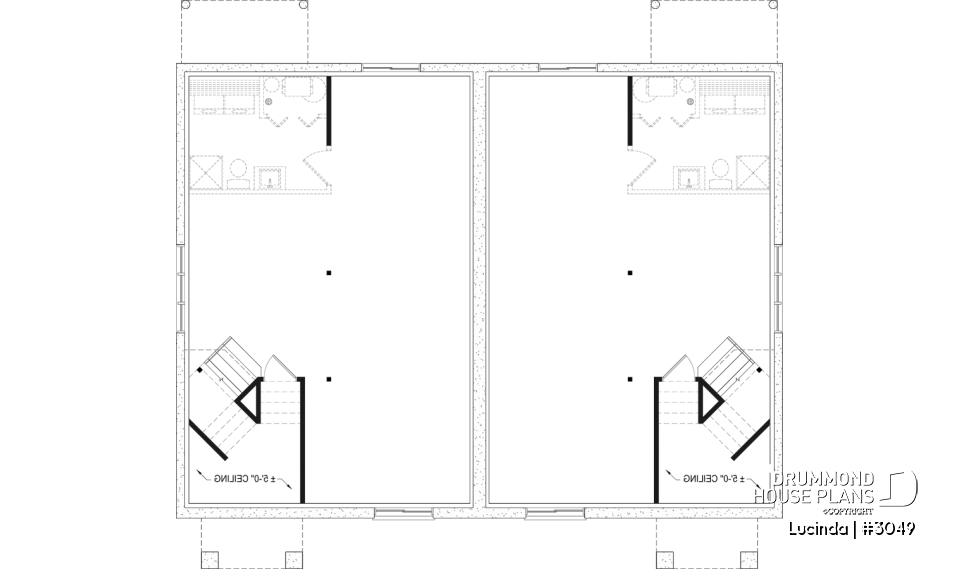 Unfinished basement - Duplex house plan with optionnel finished basement ($), master bedroom on main floor,, split entry - Lucinda