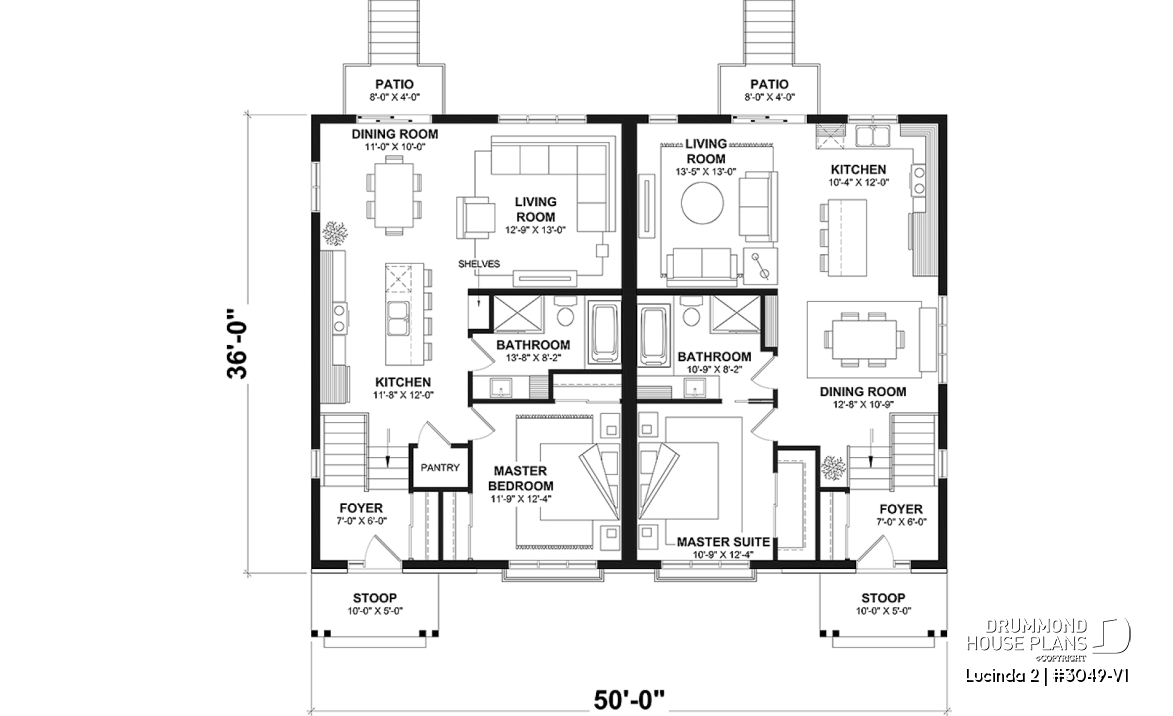 1st level - Modern rustic duplex house plan, open floor plan concept with 3 bedrooms and 2 full bathrooms - Lucinda 2