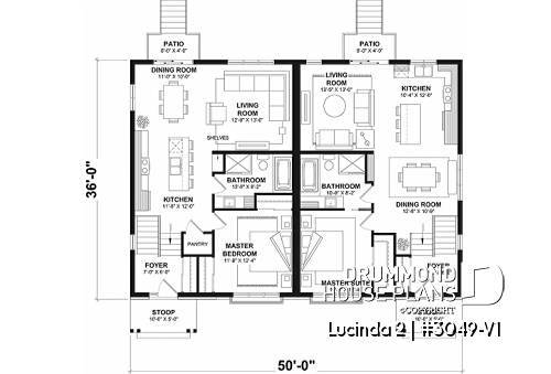 1st level - Modern rustic duplex house plan, open floor plan concept with 3 bedrooms and 2 full bathrooms - Lucinda 2