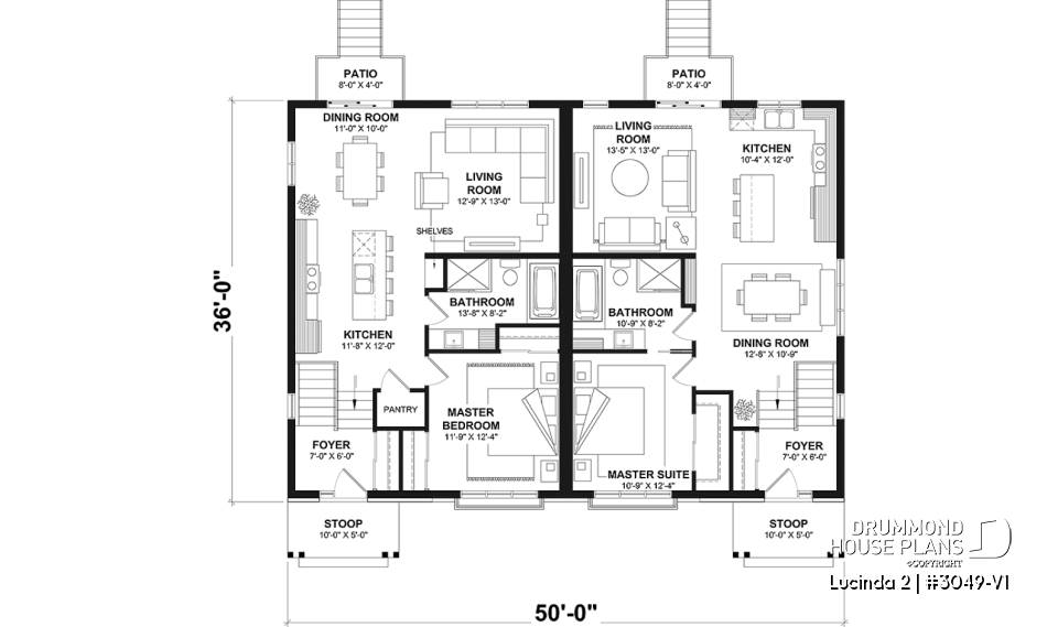 1st level - Modern rustic duplex house plan, open floor plan concept with 3 bedrooms and 2 full bathrooms - Lucinda 2