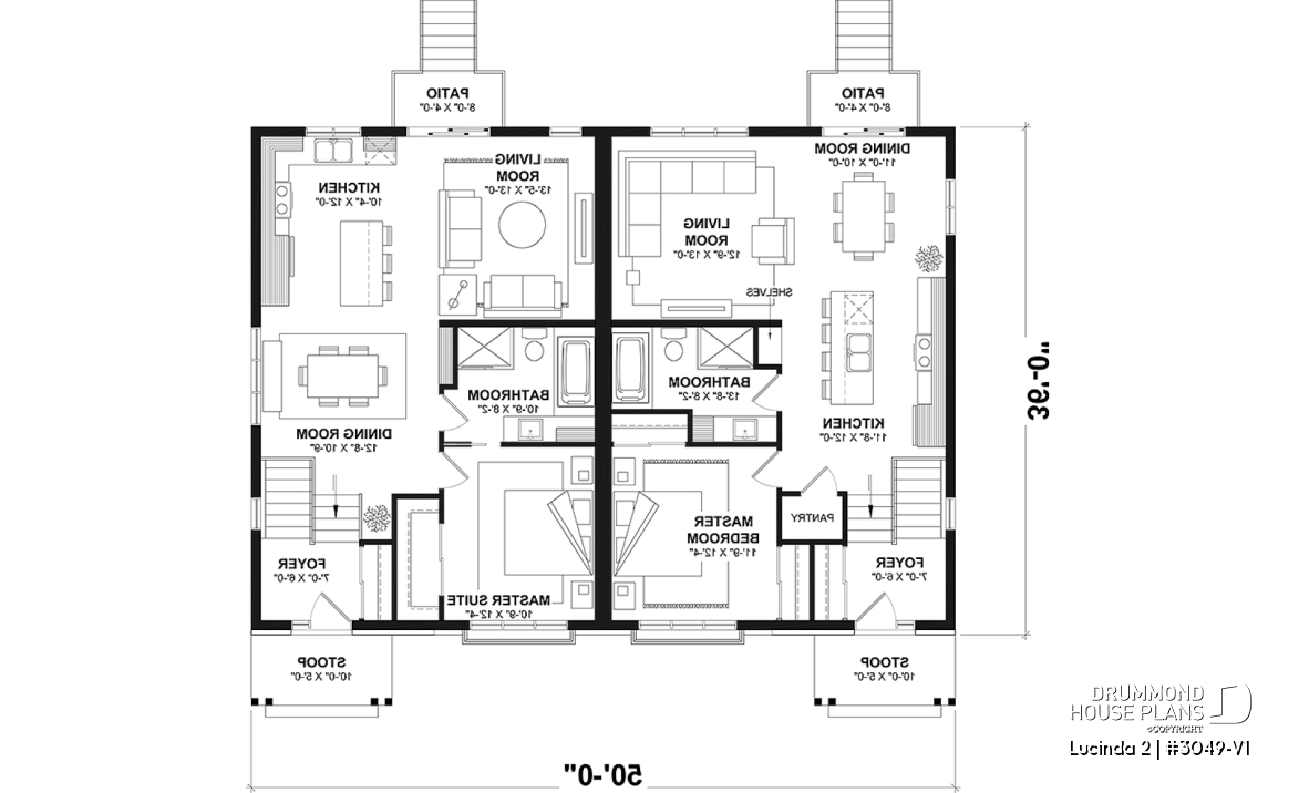 1st level - Modern rustic duplex house plan, open floor plan concept with 3 bedrooms and 2 full bathrooms - Lucinda 2