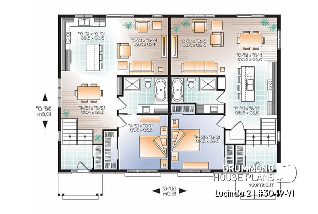 1st level - Modern rustic duplex house plan, open floor plan concept with 3 bedrooms and 2 full bathrooms - Lucinda 2