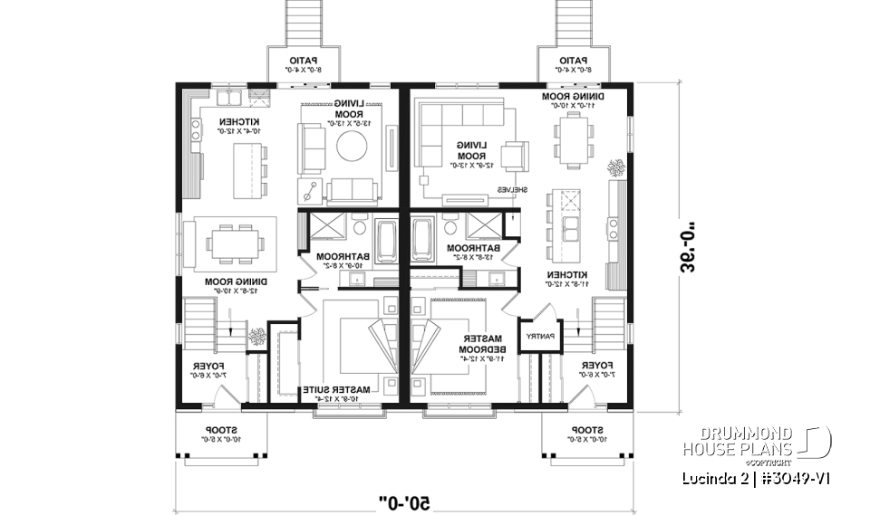 1st level - Modern rustic duplex house plan, open floor plan concept with 3 bedrooms and 2 full bathrooms - Lucinda 2