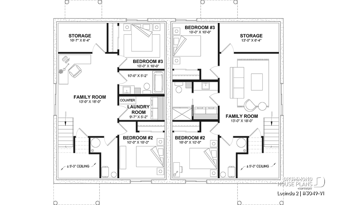 Basement - Modern rustic duplex house plan, open floor plan concept with 3 bedrooms and 2 full bathrooms - Lucinda 2