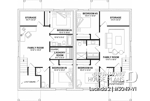 Basement - Modern rustic duplex house plan, open floor plan concept with 3 bedrooms and 2 full bathrooms - Lucinda 2