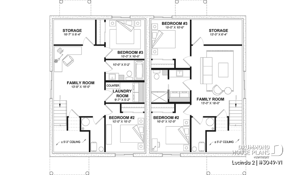 Basement - Modern rustic duplex house plan, open floor plan concept with 3 bedrooms and 2 full bathrooms - Lucinda 2