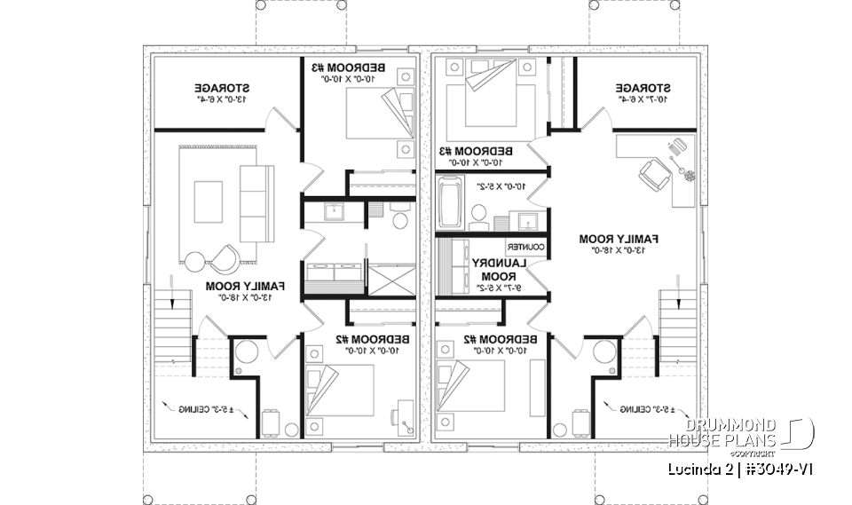 Basement - Modern rustic duplex house plan, open floor plan concept with 3 bedrooms and 2 full bathrooms - Lucinda 2