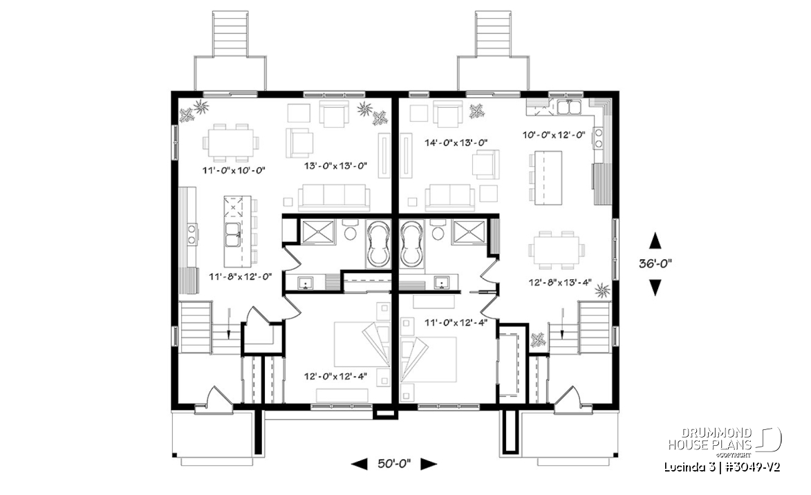 1st level - Very stylish modern duplex plan with 3 bedrooms, 2 baths, living room, family room and affordable construction - Lucinda 3