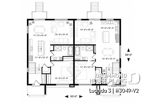 1st level - Very stylish modern duplex plan with 3 bedrooms, 2 baths, living room, family room and affordable construction - Lucinda 3