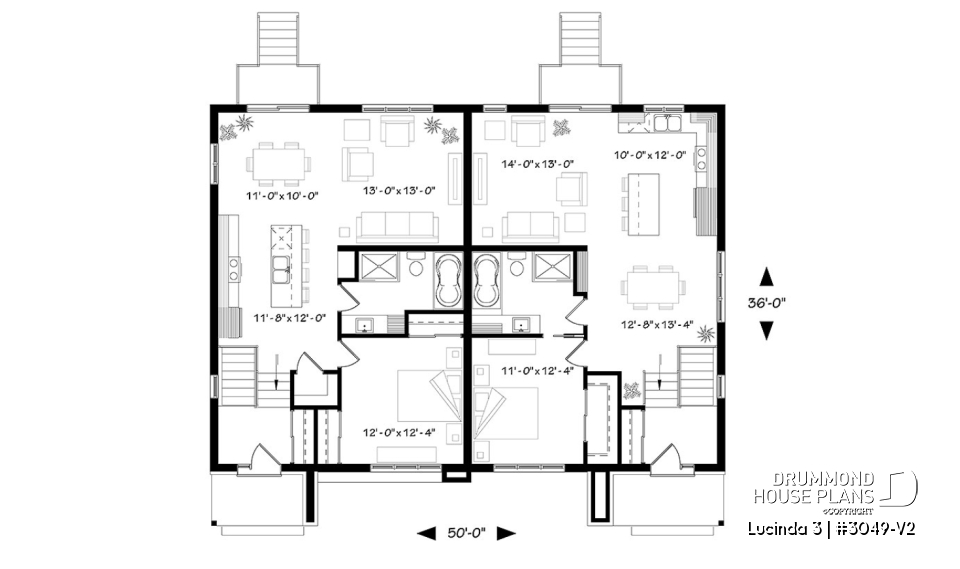 1st level - Very stylish modern duplex plan with 3 bedrooms, 2 baths, living room, family room and affordable construction - Lucinda 3