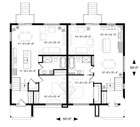 1st level - Very stylish modern duplex plan with 3 bedrooms, 2 baths, living room, family room and affordable construction - Lucinda 3