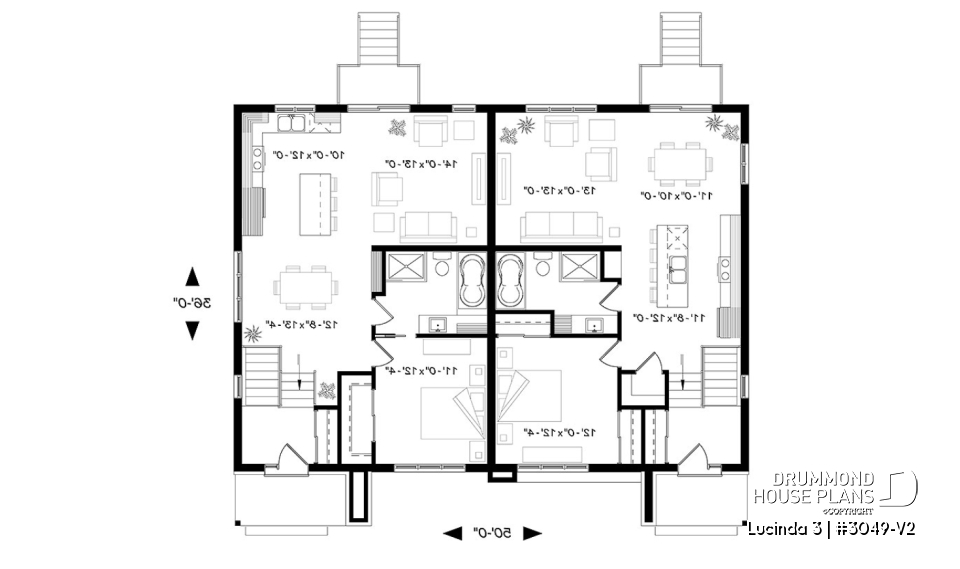 1st level - Very stylish modern duplex plan with 3 bedrooms, 2 baths, living room, family room and affordable construction - Lucinda 3