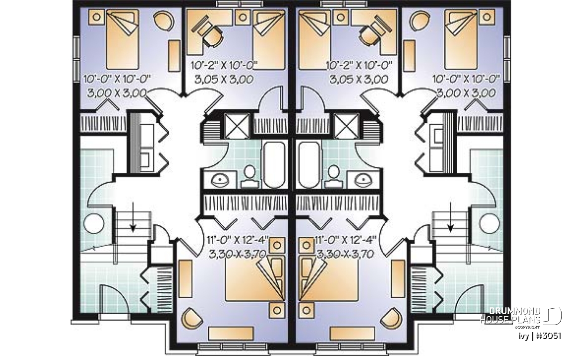 Basement - Traditional style semi-detached house plan, 3 bedrooms, computer corner, half bath on main floor - Ivy