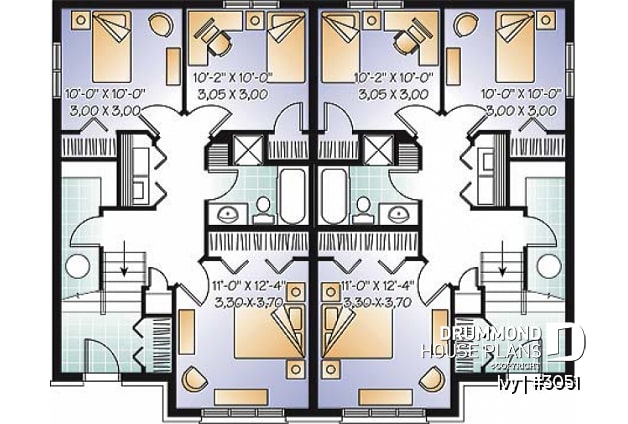 Basement - Traditional style semi-detached house plan, 3 bedrooms, computer corner, half bath on main floor - Ivy