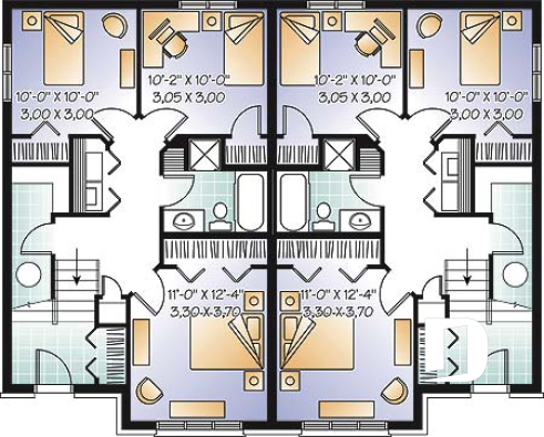 Basement - Traditional style semi-detached house plan, 3 bedrooms, computer corner, half bath on main floor - Ivy