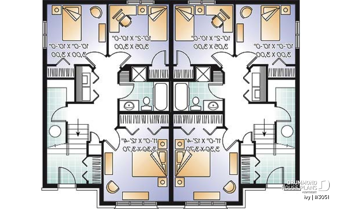 Basement - Traditional style semi-detached house plan, 3 bedrooms, computer corner, half bath on main floor - Ivy