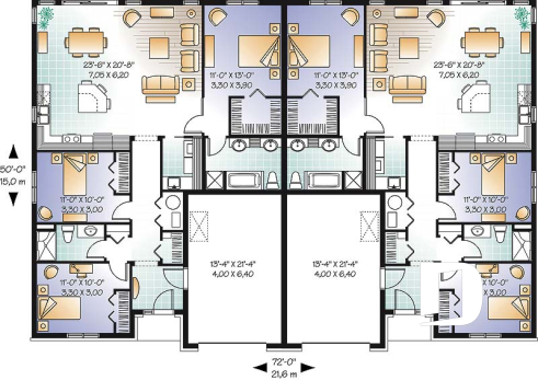 1st level - Duplex plan with 3 bedrooms and master suite on each unit + garage - Mountberry