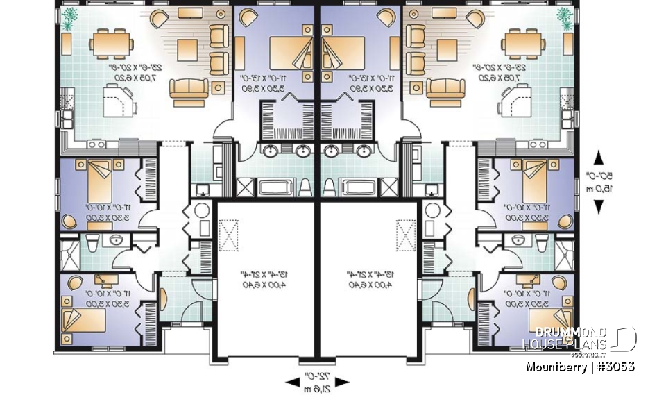 1st level - Duplex plan with 3 bedrooms and master suite on each unit + garage - Mountberry