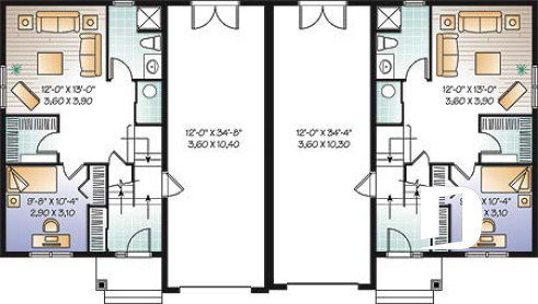 Basement - Duplex house plan with open floor plan concept, 3 bedrooms and garage for each unit - 