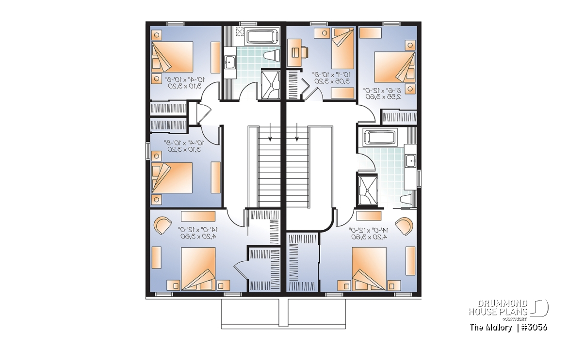 2nd level - Modern duplex plan, 3 bedrooms per unit, laundry room on main floor, master suite, open concept - The Mallory 