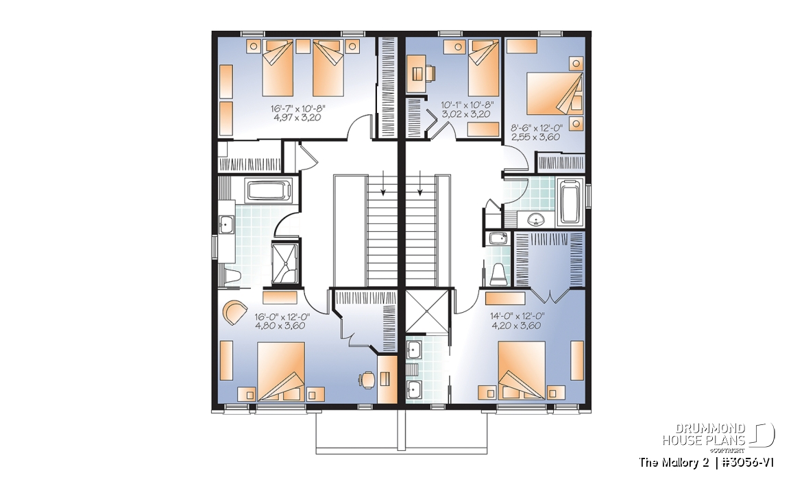 2nd level - Contemporary duplex house plan, 2 or 3 bedroom option, ensuite, 2 kitchen options with large kitchen island - The Mallory 2 