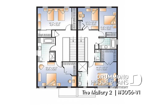 2nd level - Contemporary duplex house plan, 2 or 3 bedroom option, ensuite, 2 kitchen options with large kitchen island - The Mallory 2 