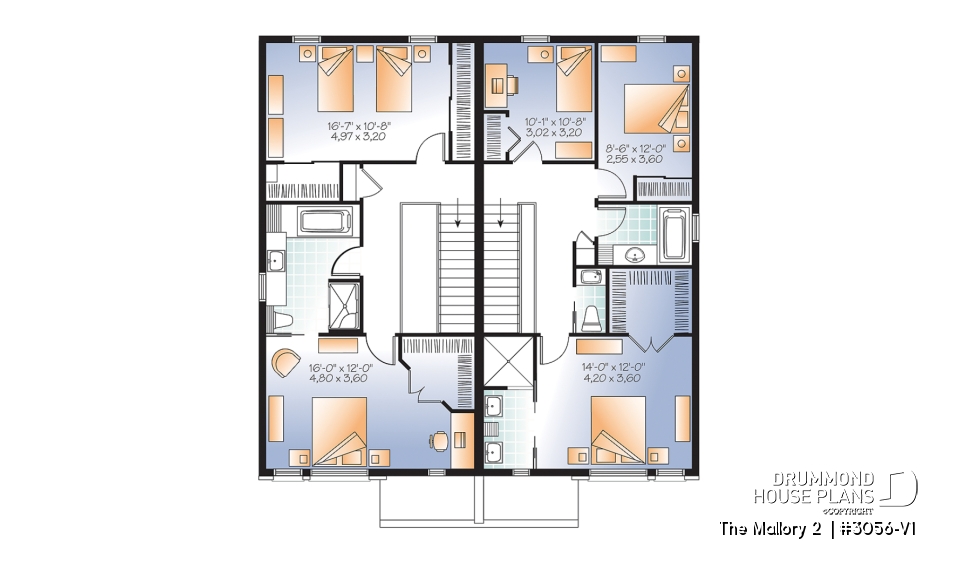 2nd level - Contemporary duplex house plan, 2 or 3 bedroom option, ensuite, 2 kitchen options with large kitchen island - The Mallory 2 