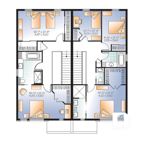 2nd level - Contemporary duplex house plan, 2 or 3 bedroom option, ensuite, 2 kitchen options with large kitchen island - The Mallory 2 