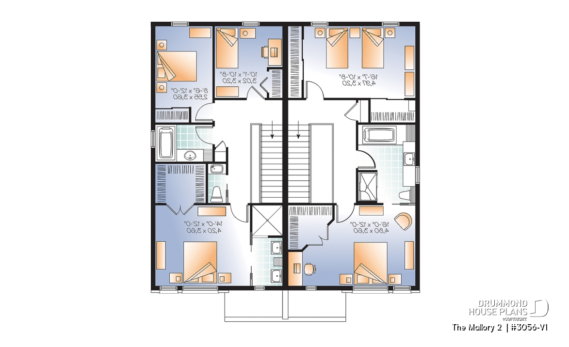 2nd level - Contemporary duplex house plan, 2 or 3 bedroom option, ensuite, 2 kitchen options with large kitchen island - The Mallory 2 