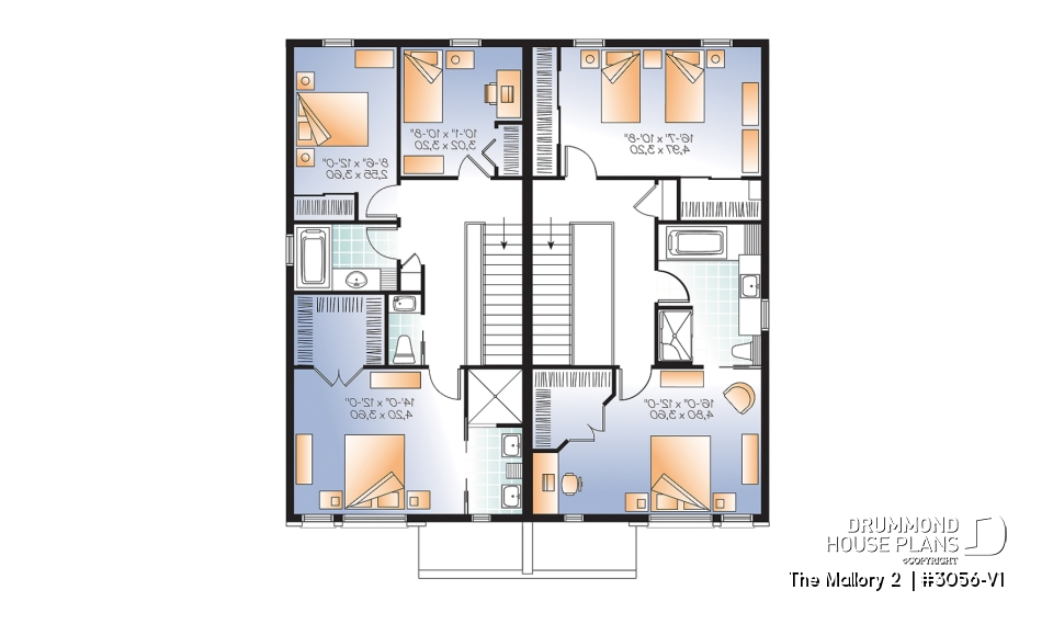 2nd level - Contemporary duplex house plan, 2 or 3 bedroom option, ensuite, 2 kitchen options with large kitchen island - The Mallory 2 