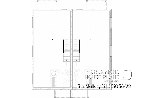 Unfinished basement - Contemporary semi-detached house plan, optional finished basement ($), 3 to 4+ beds + office in each unit - The Mallory 3