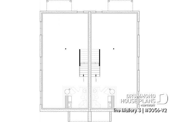 Unfinished basement - Contemporary semi-detached house plan, optional finished basement ($), 3 to 4+ beds + office in each unit - The Mallory 3