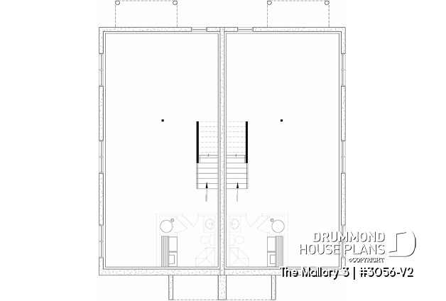 Unfinished basement - Contemporary semi-detached house plan, optional finished basement ($), 3 to 4+ beds + office in each unit - The Mallory 3