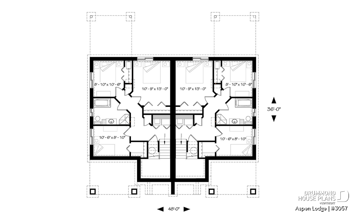 Basement - Split entry duplex house plan, great main floor open concept, pantry, kitchen island, 3 beds, 1.5 baths - Aspen Lodge