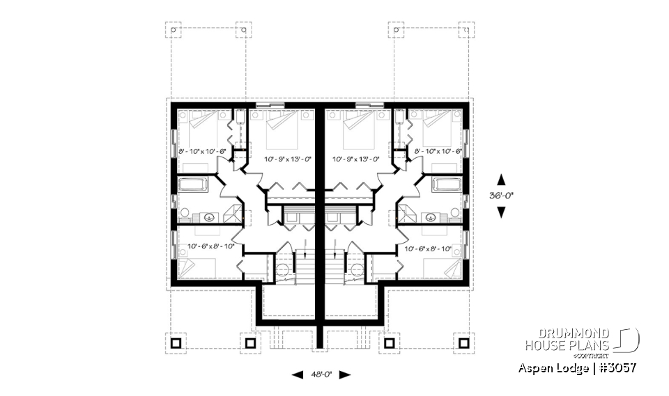 Basement - Split entry duplex house plan, great main floor open concept, pantry, kitchen island, 3 beds, 1.5 baths - Aspen Lodge