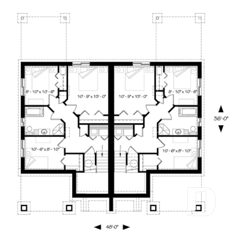 Basement - Split entry duplex house plan, great main floor open concept, pantry, kitchen island, 3 beds, 1.5 baths - Aspen Lodge