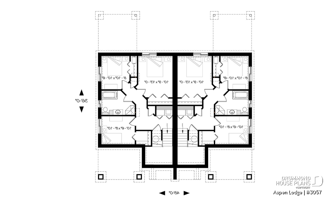 Basement - Split entry duplex house plan, great main floor open concept, pantry, kitchen island, 3 beds, 1.5 baths - Aspen Lodge