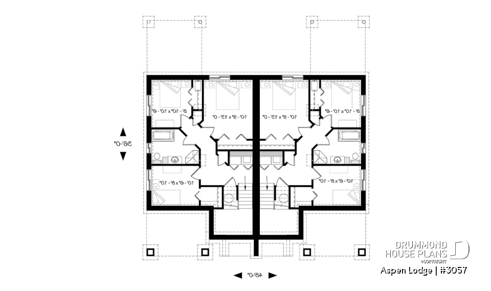 Basement - Split entry duplex house plan, great main floor open concept, pantry, kitchen island, 3 beds, 1.5 baths - Aspen Lodge