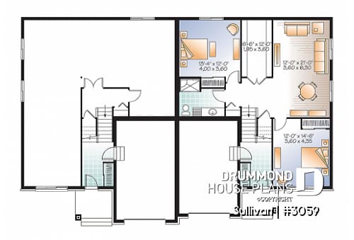 Basement - Modern duplex house plan with garage,up to 3 bedrooms per unit, large shower, great kitchen island - Sullivan