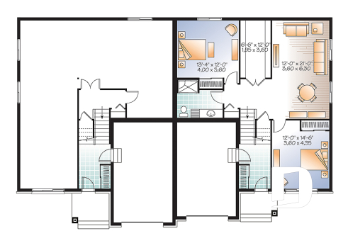 Basement - Modern duplex house plan with garage,up to 3 bedrooms per unit, large shower, great kitchen island - Sullivan