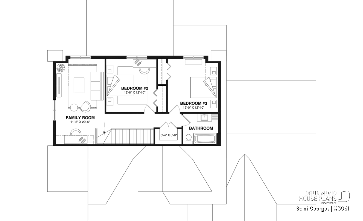 2nd level - Intergenerational home plan featuring 3 bedrooms and a covered terrace for the main unit. - Saint-Georges