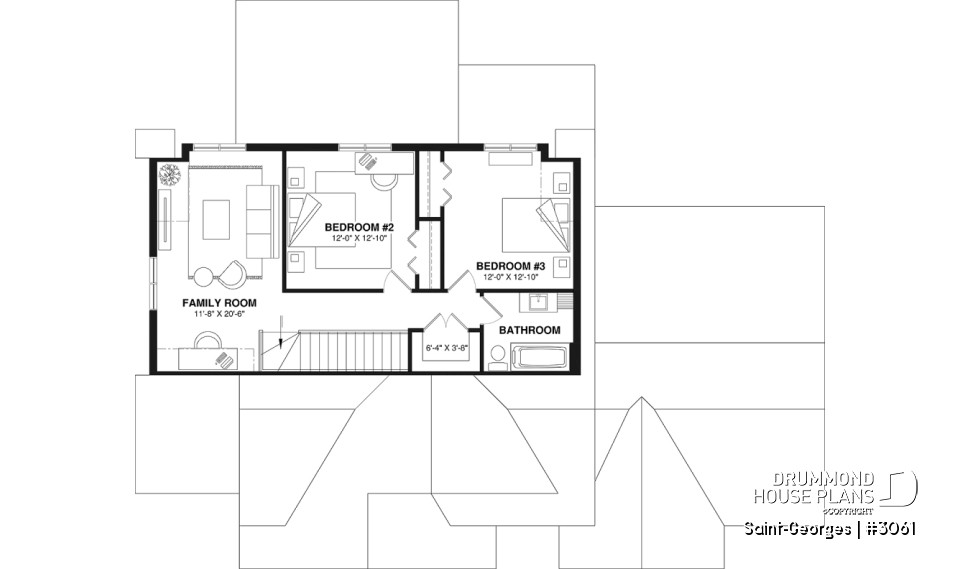 2nd level - Intergenerational home plan featuring 3 bedrooms and a covered terrace for the main unit. - Saint-Georges