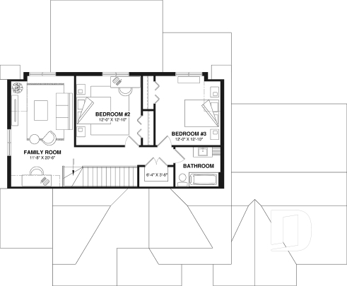 2nd level - Intergenerational home plan featuring 3 bedrooms and a covered terrace for the main unit. - Saint-Georges