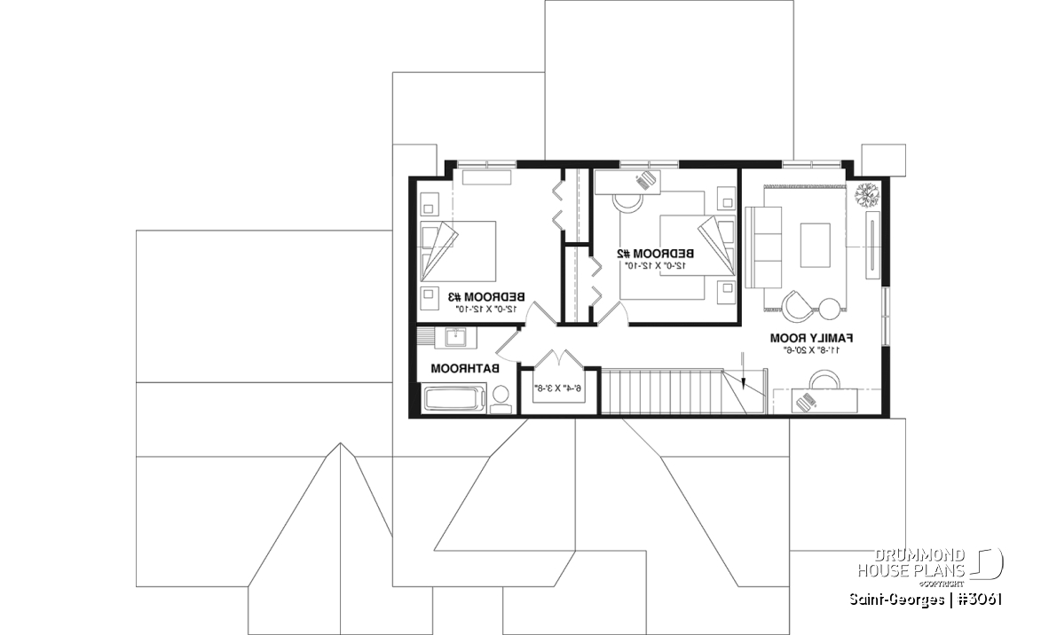 2nd level - Intergenerational home plan featuring 3 bedrooms and a covered terrace for the main unit. - Saint-Georges