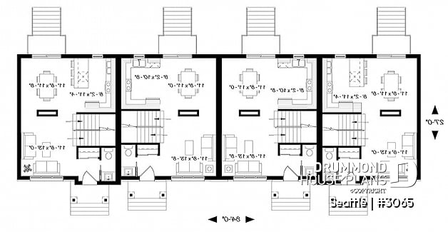 1st level - 4 unit multi plex plan, 3 to 4 bedroom, cathedral ceiling, two-sided fireplace, various kitchen design options - Seattle