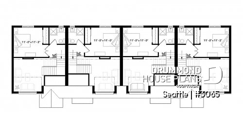 2nd level - 4 unit multi plex plan, 3 to 4 bedroom, cathedral ceiling, two-sided fireplace, various kitchen design options - Seattle
