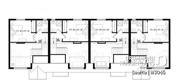 2nd level - 4 unit multi plex plan, 3 to 4 bedroom, cathedral ceiling, two-sided fireplace, various kitchen design options - Seattle