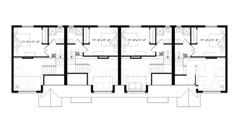 2nd level - 4 unit multi plex plan, 3 to 4 bedroom, cathedral ceiling, two-sided fireplace, various kitchen design options - Seattle