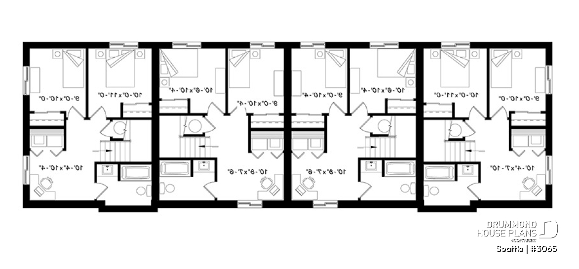Basement - 4 unit multi plex plan, 3 to 4 bedroom, cathedral ceiling, two-sided fireplace, various kitchen design options - Seattle